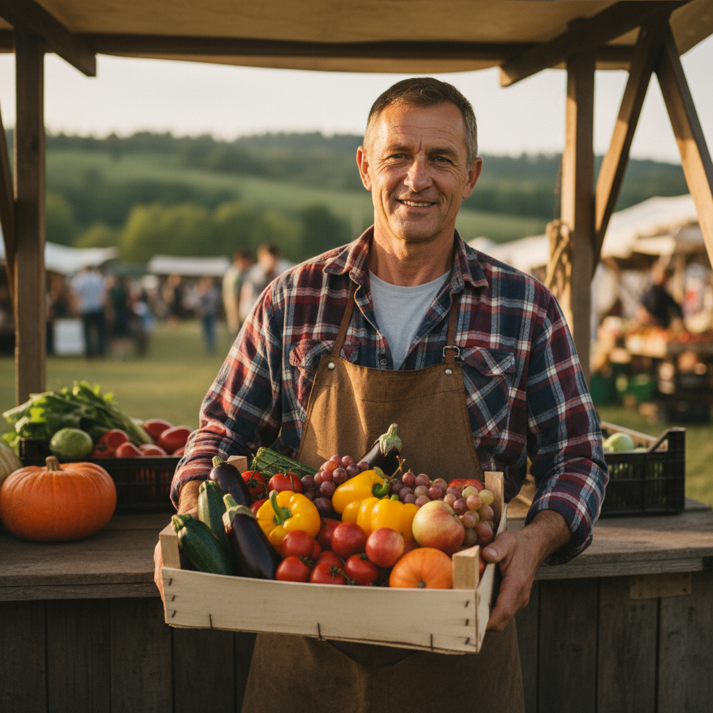 Lokální farmář s čerstvou úrodou